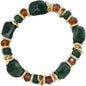 Green Natural Stone with Crystal and Gold Bars Stretch Bracelet