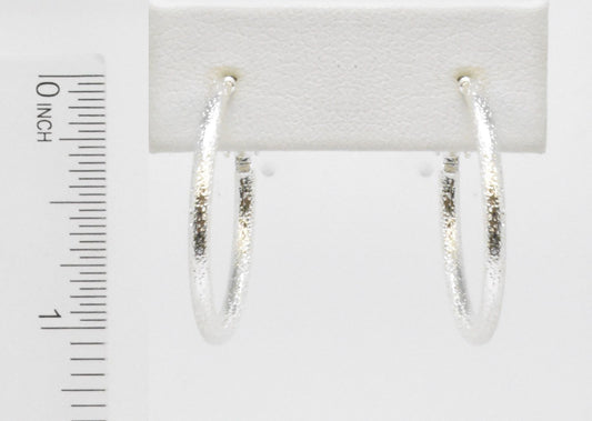 Textured Silver 1" Hoop Earrings