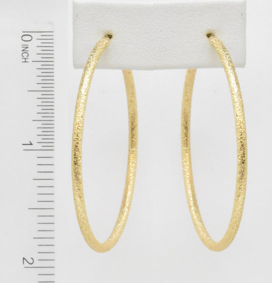 Textured Gold 2" Thin Hoop Earrings