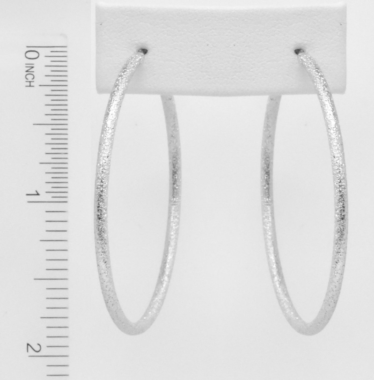 Textured Silver 2" Thin Hoop Earrings
