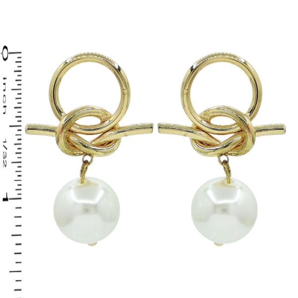 Gold Open Gold Geometric with Pearl 1.25" Earring