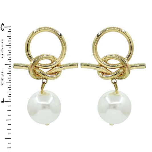 Gold Open Gold Geometric with Pearl 1.25" Earring
