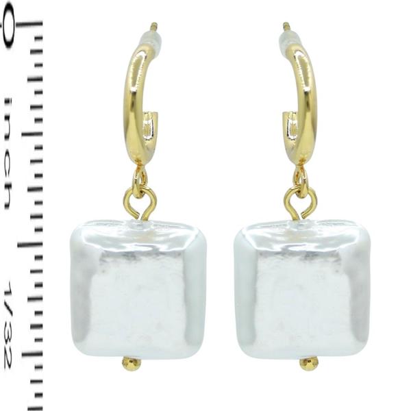Gold Huggie Hoop with Square 1.25" Earring
