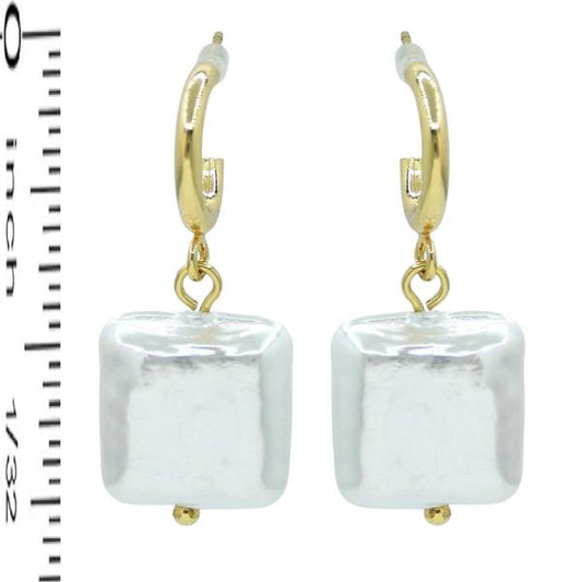 Gold Huggie Hoop with Square 1.25" Earring