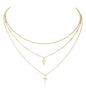 Three Layered Small Cross Pave 16"-18" Necklace