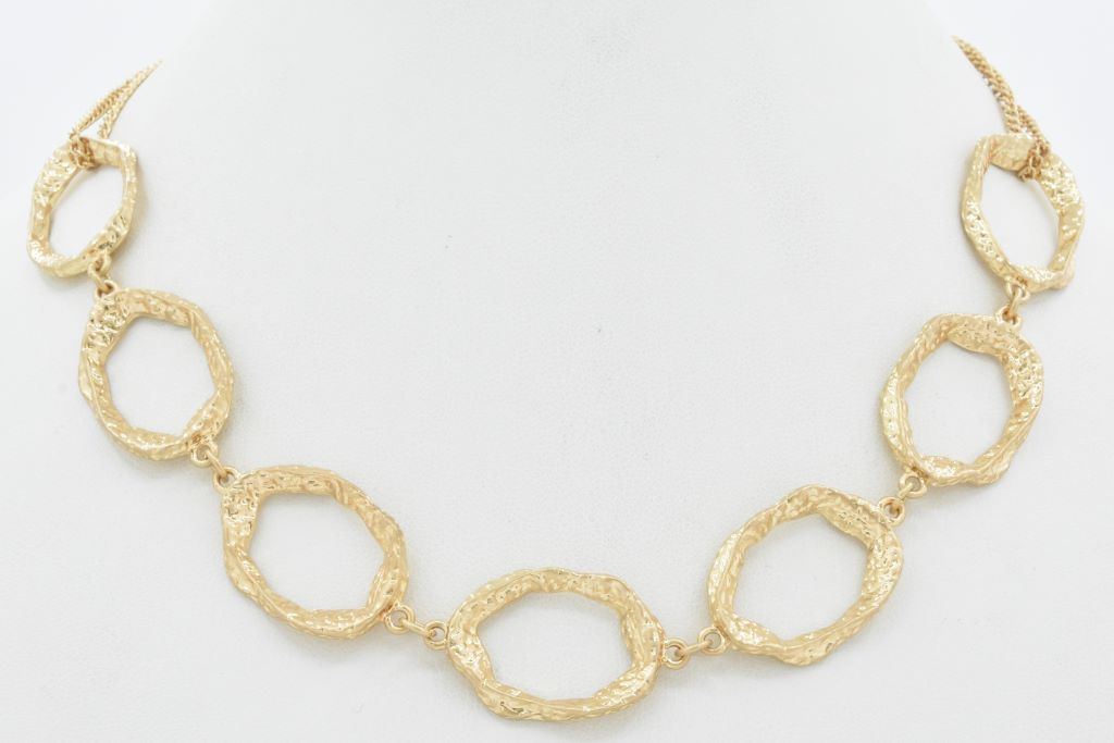 Gold Textured Open Circle on Gold Chain 16"-18" Necklace