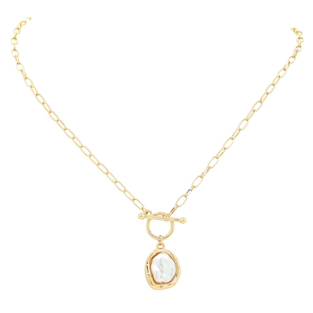 Gold Chain with Freshwater Pearl and Toggle 16"-18" Necklace