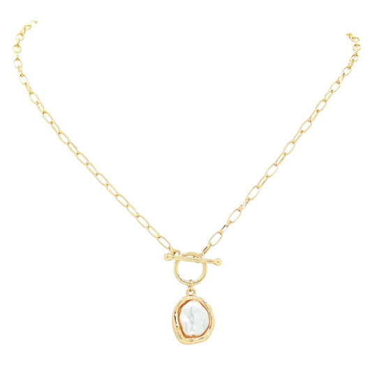 Gold Chain with Freshwater Pearl and Toggle 16"-18" Necklace