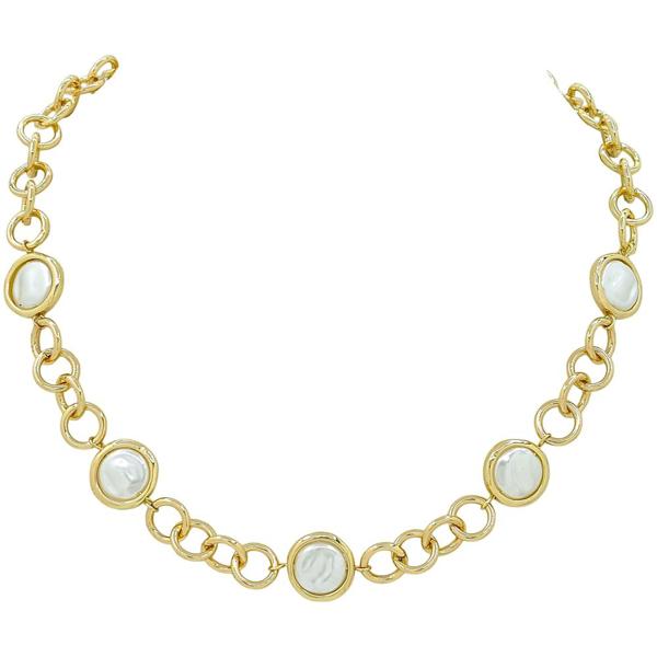 Gold Open Circle with Coin Pearl 16"-18" Necklace