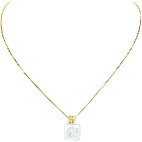 Gold Chain with Square Pearl Charm 16"-18" Necklace