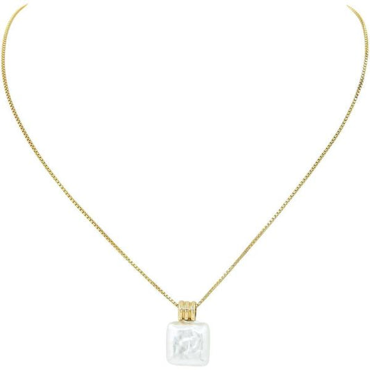 Gold Chain with Square Pearl Charm 16"-18" Necklace