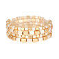 Silver and Matte Gold Square Beaded Set of 4 Strech Bracelet Set