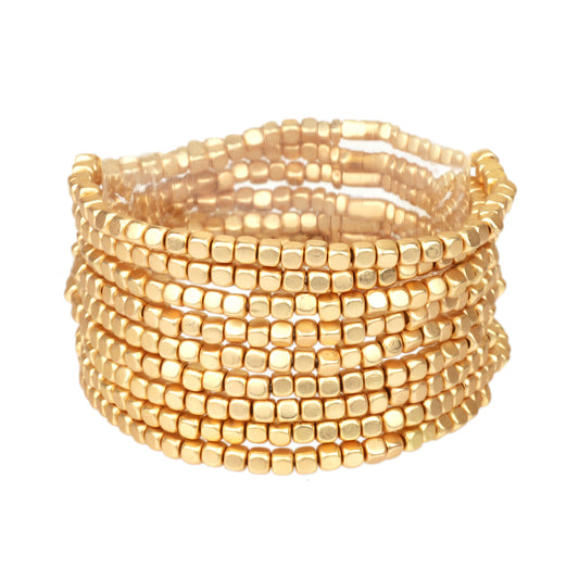 Gold Small Nugget Set of 9 Stretch Bracelets