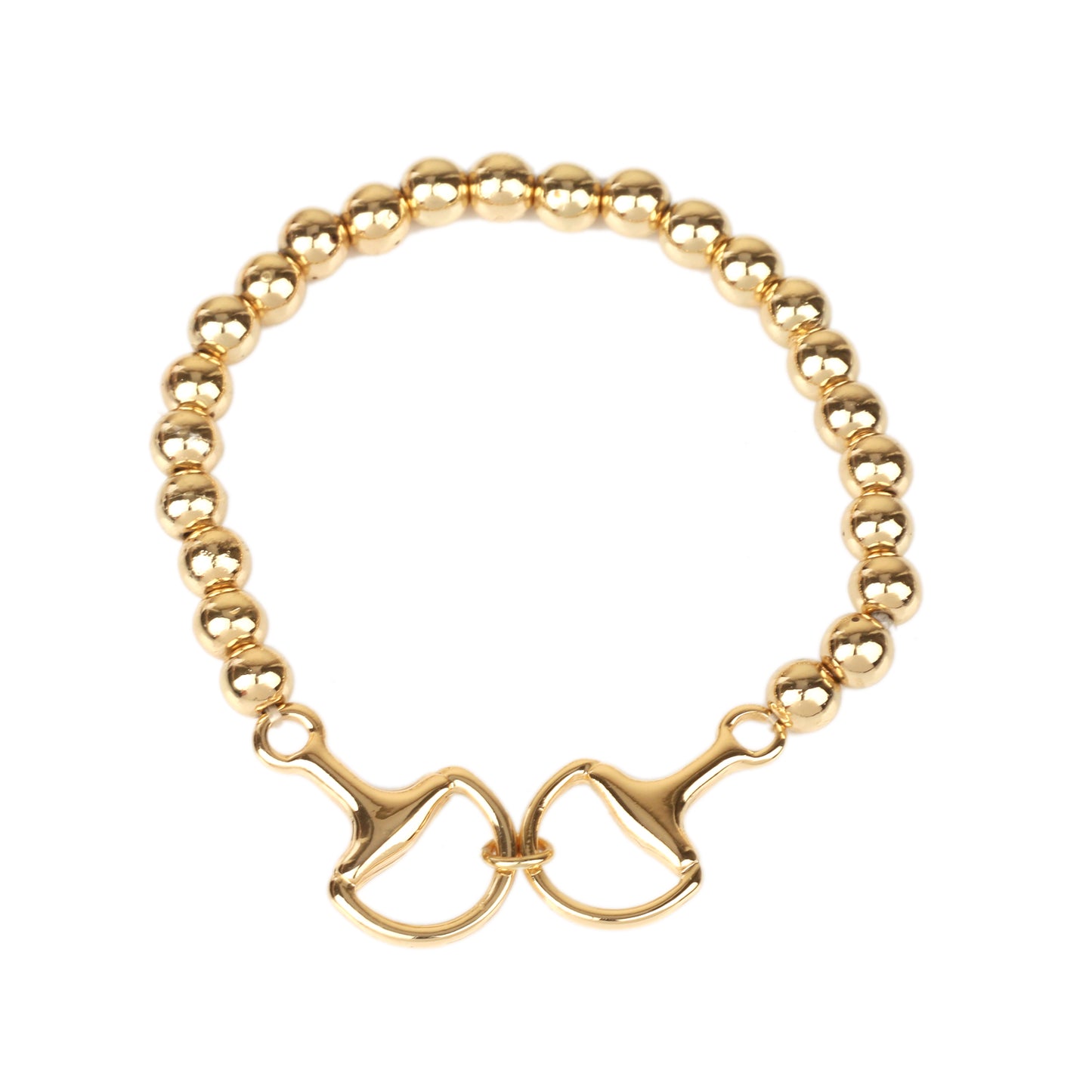 Gold Metal Horse Bit and Gold Beaded Stretch Bracelet