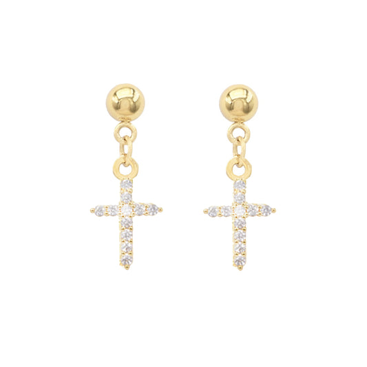 Waterproof Stainless-Steel CZ Cross 1.25" Stud Drop Earring