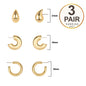 Set of 3 Gold Hoop Earrings