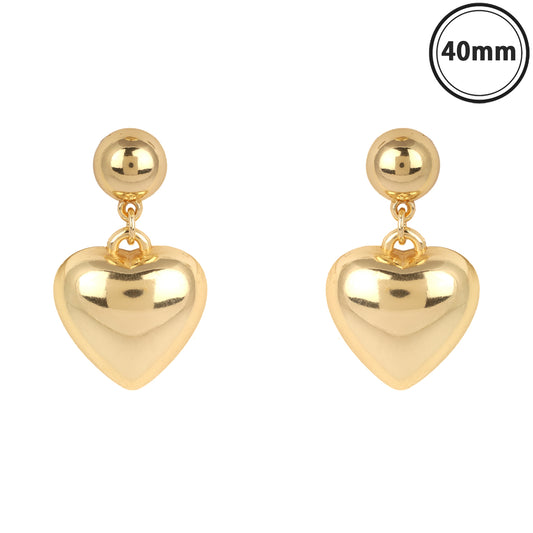 Gold Ball and Puffy Heart 1.25" Earring