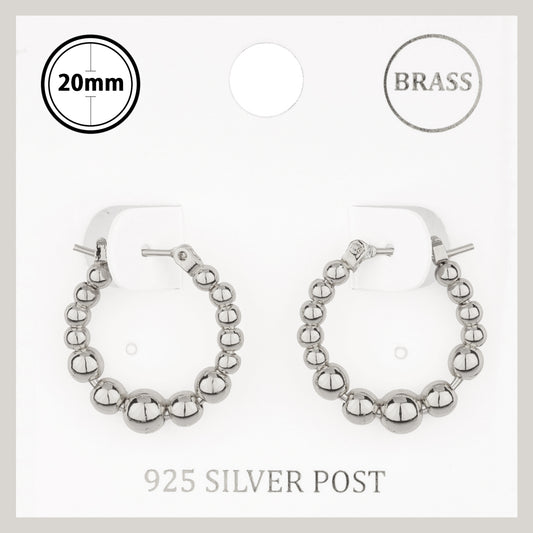 Silver Graduated Beaded .75" Hoop Earring with Sterling Silver Post
