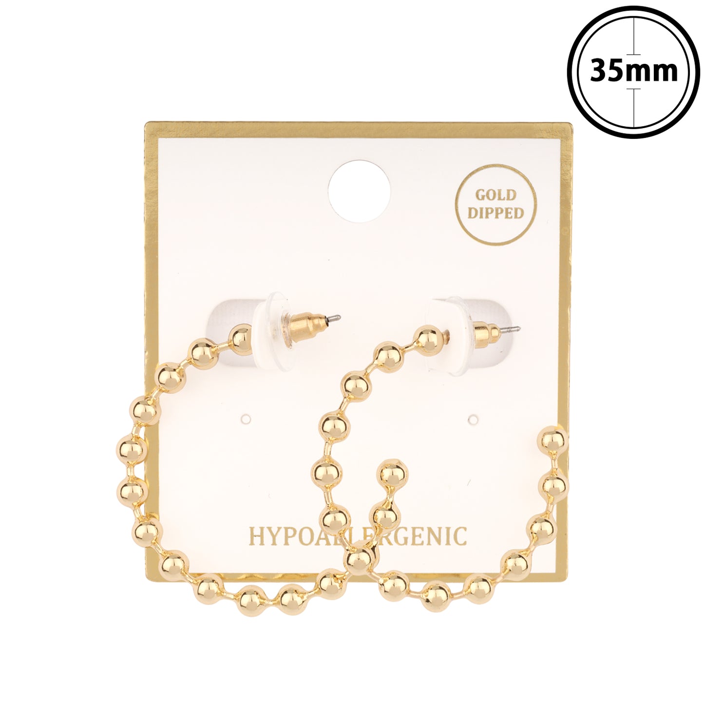 Gold Metal Beaded Chain Hoop Earring