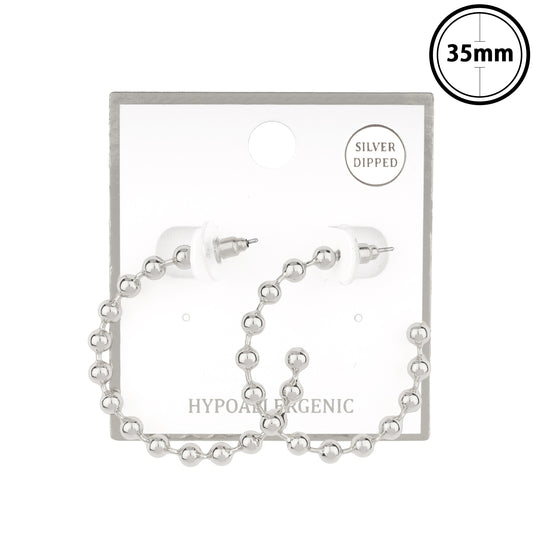 Silver Metal Beaded Chain Hoop Earring