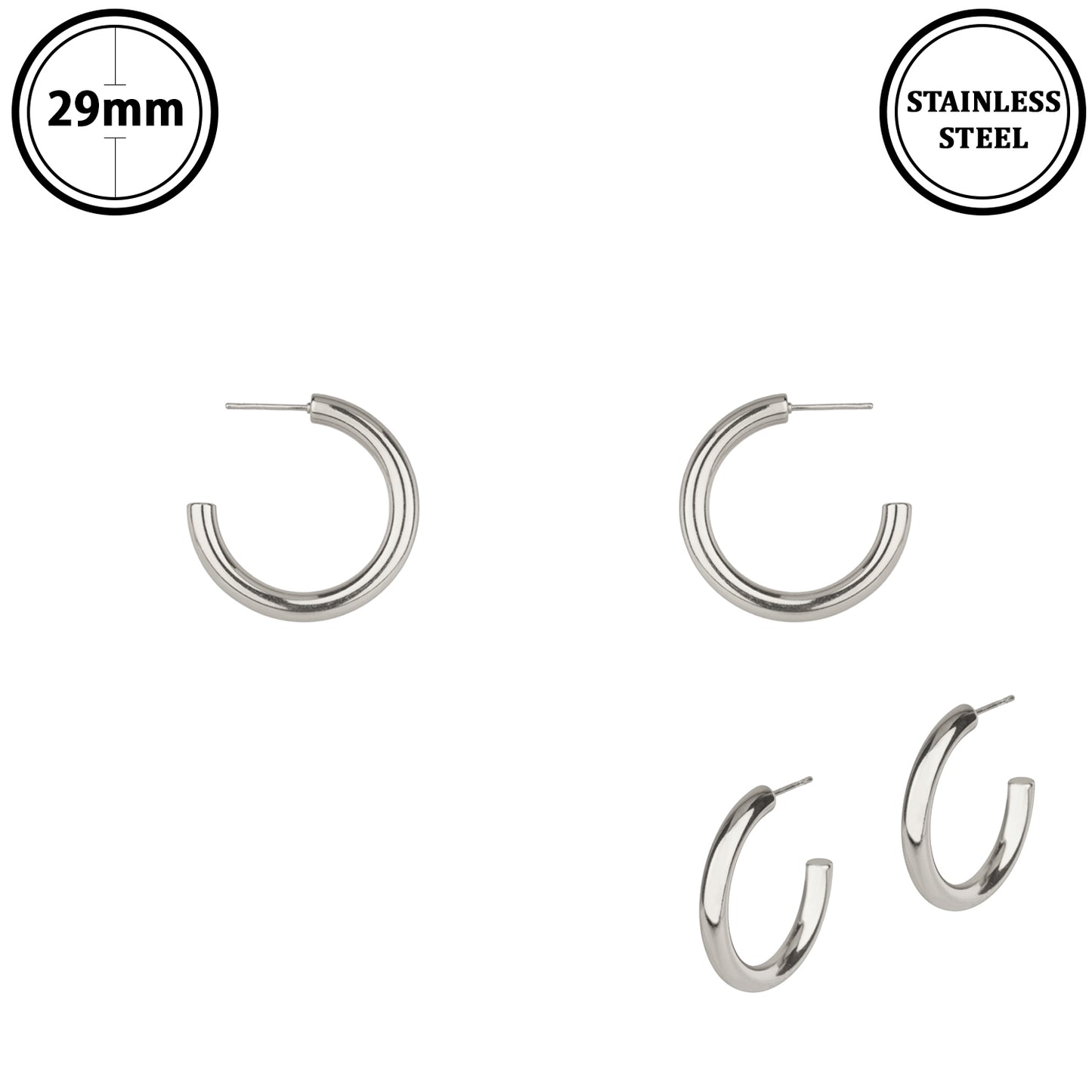Stainless Steel 1.25" Silver Hoop Earring