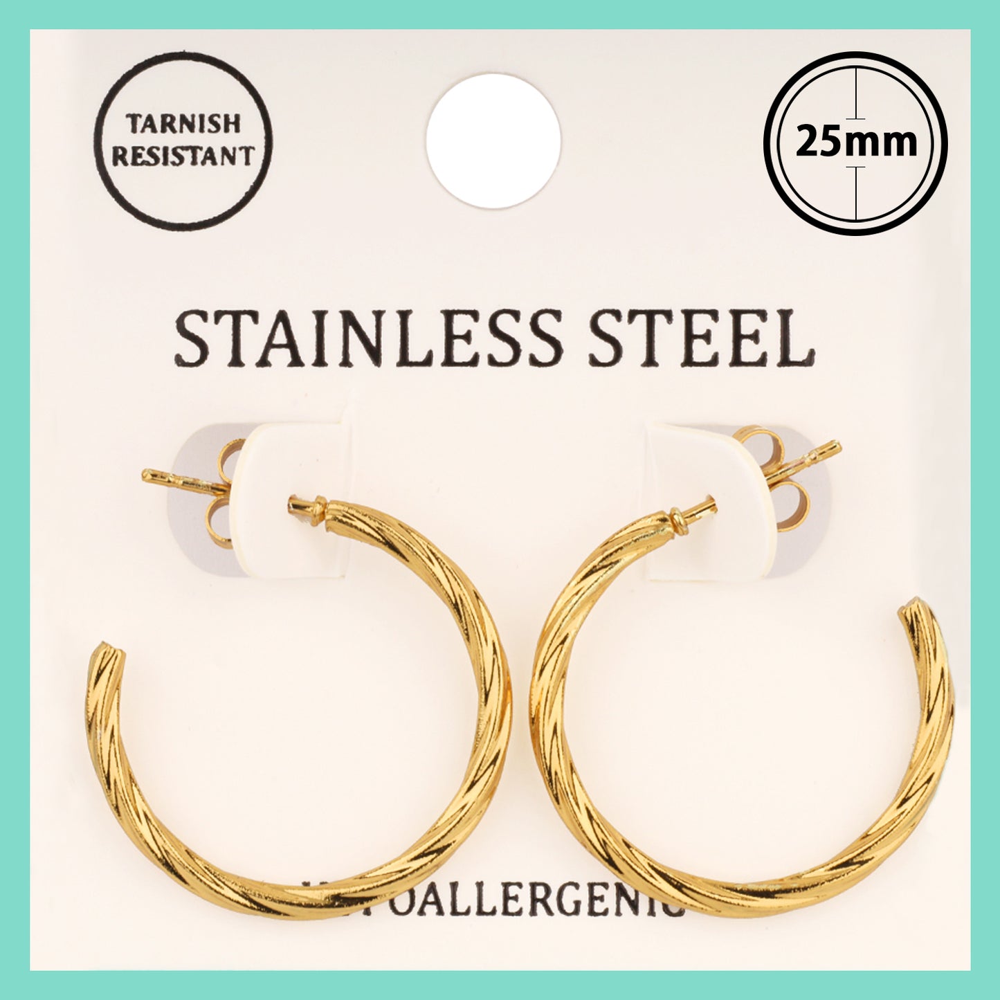 Stainless Steel Waterproof .75" Twisted Thin Hoop Earring