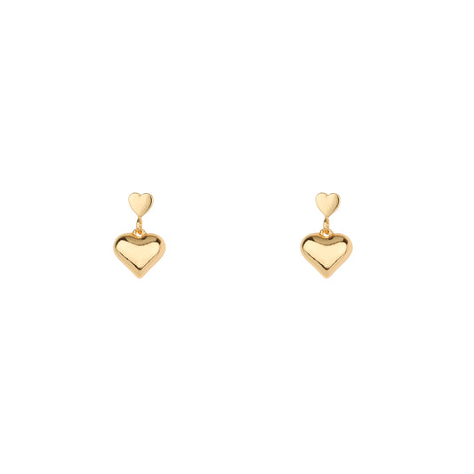 Gold Puffy Heart .75" Stud Drop Earring