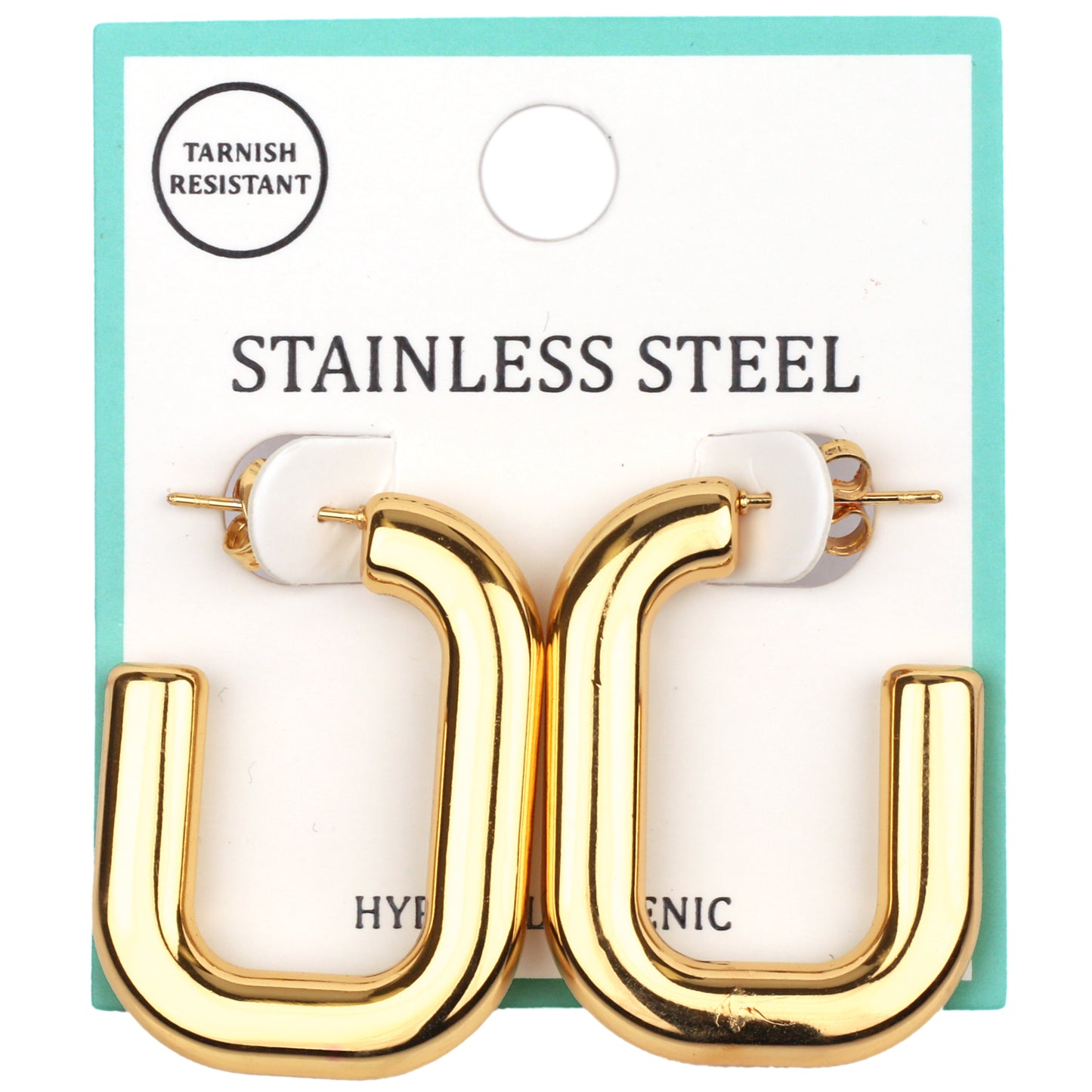 Stainless Steel 1.25" Gold Rectangled Hoop Earring