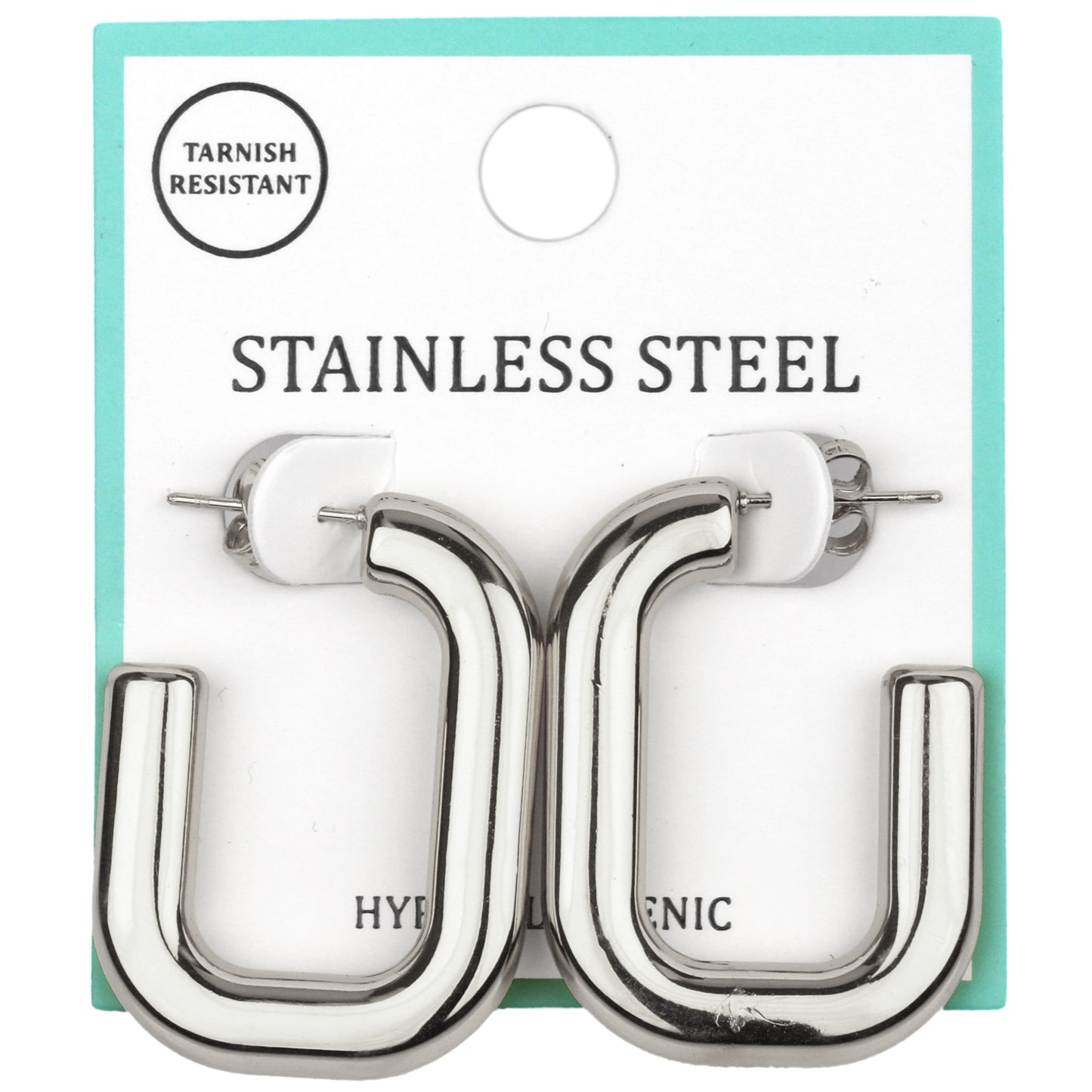 Stainless Steel 1.25" Silver Rectangled Hoop Earring