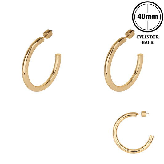 Stainless Steel 1.5" Cylinder Thick Hoop Earrings