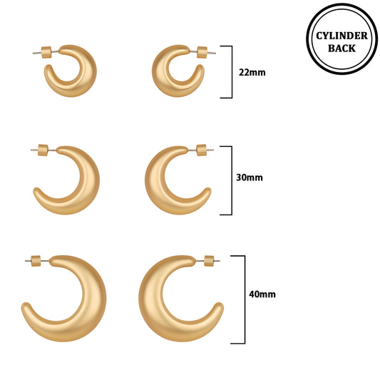 Matte Gold Hoop Set of 3 .5"-1.5" Earrings