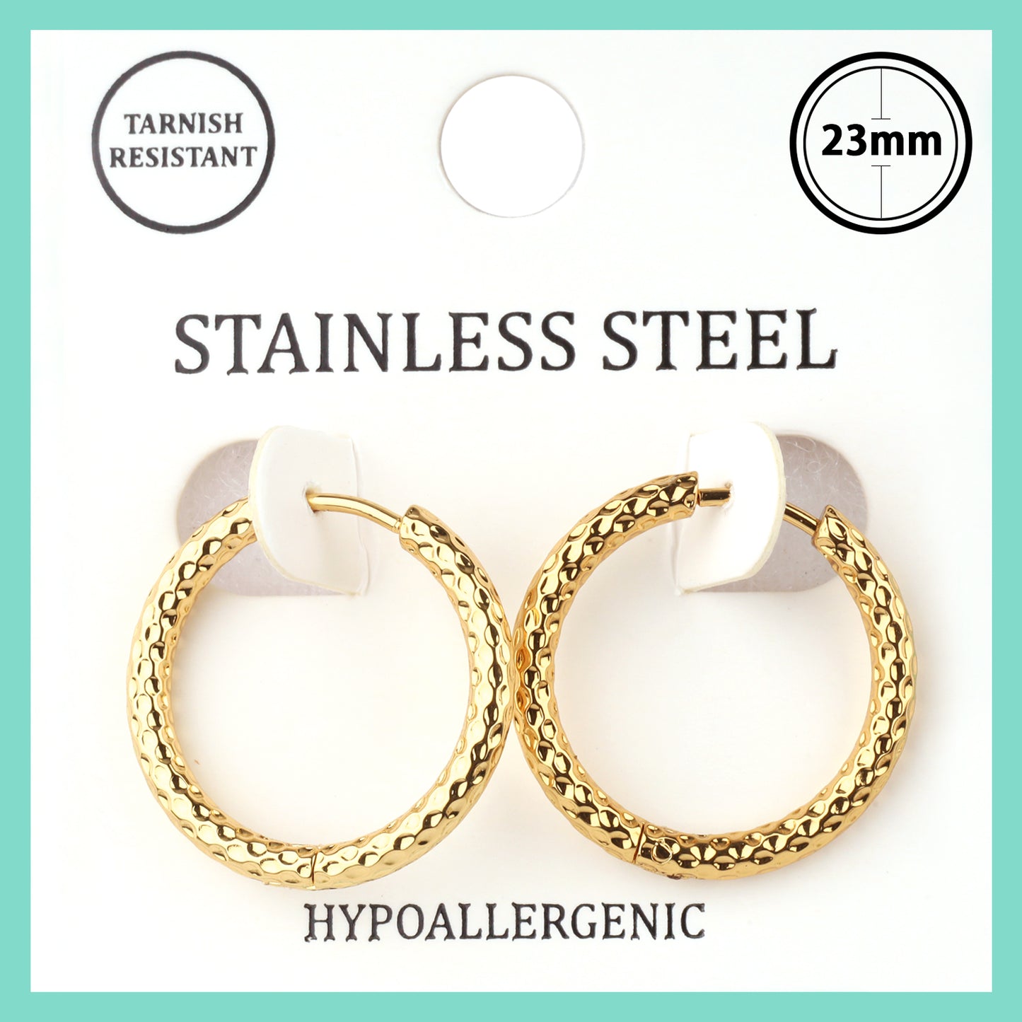 Stainless Steel Gold Ribbed 1" Hoop Earring
