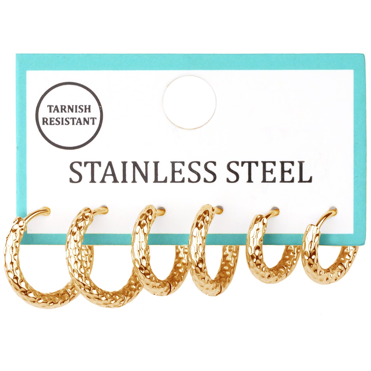 Set of 3 .3", .4", .5" Gold Textured Hoop Earrings