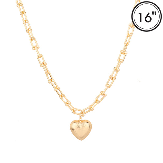 Gold Chain with Textured Puffy Heart 16"-18" Necklace