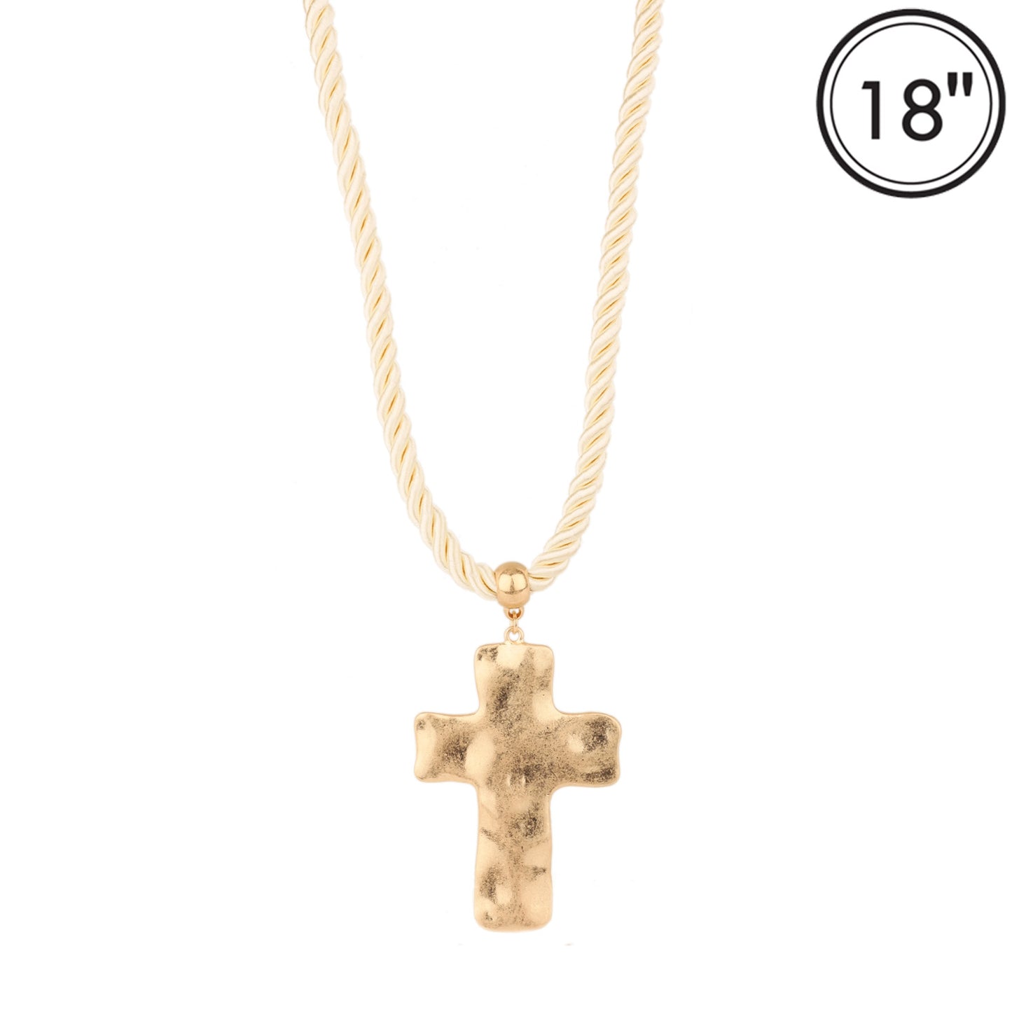 Ivory Twisted Rope with Large 3" Gold Cross 16"-18" Necklace