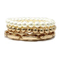 Three Row Pearl and Gold Beaded Stretch Bracelets