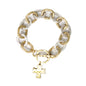 Thick Gold and Silver Chain Toggle Bracelet with Hammered Cross Charm
