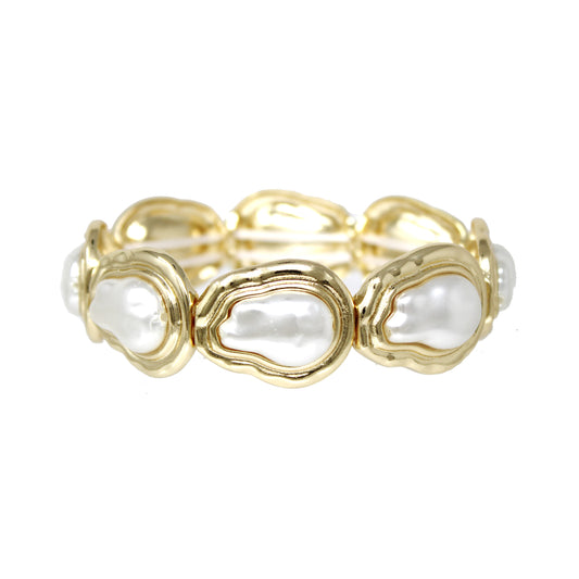 Freshwater Pearl with Hammered Gold Stretch Bracelet
