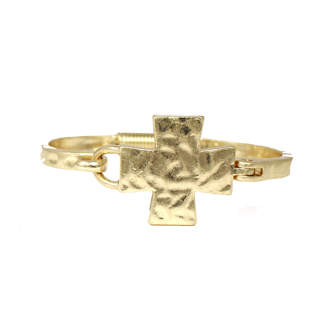Worn Gold Hammered Cross Hinged Bracelet