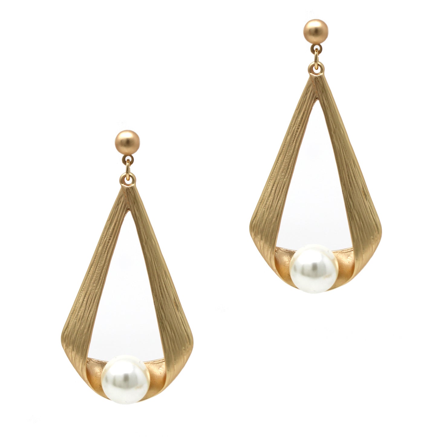 Gold Geometric Drop with Pearl 2" Earring