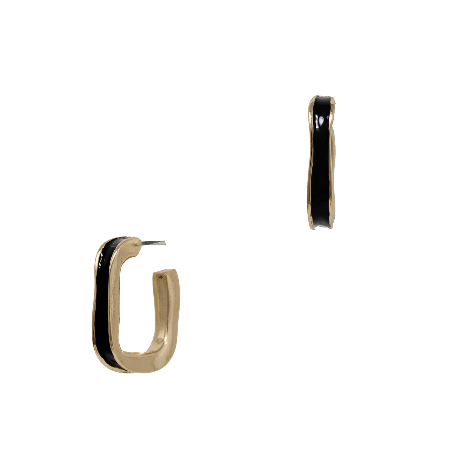 Gold with Black Epoxy Squared .75" Hoop Earring
