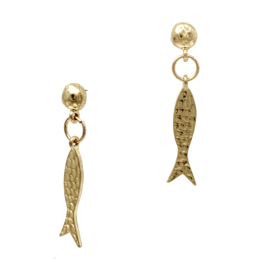 Hammered Gold Fish 1" Drop Earring