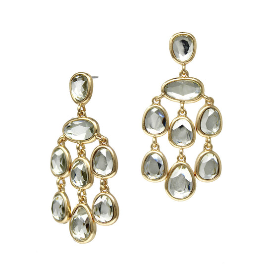 Gold and Clear Crystal Drop Tassle 2" Earring