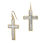 Gold Outline with Hammered Silver Cross 1.5" Earring