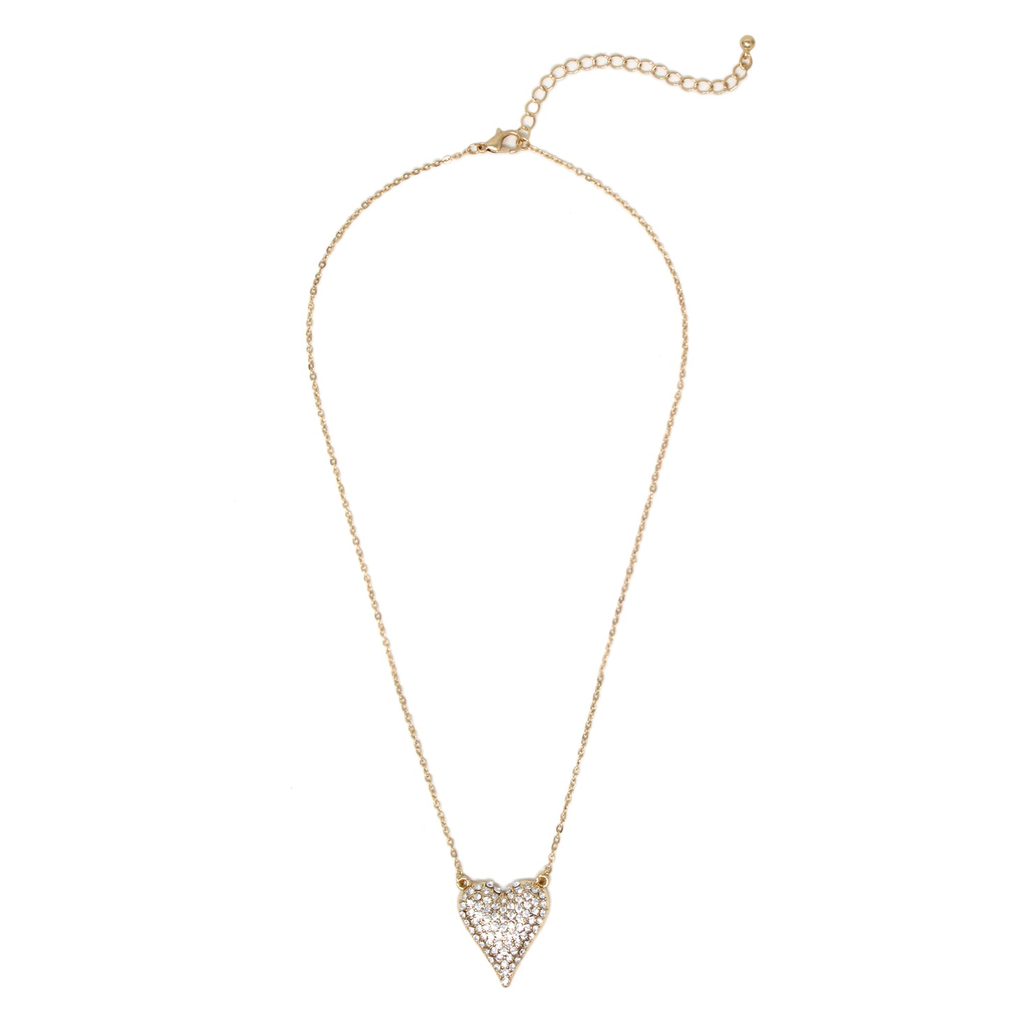 Gold Pave Stone Large Heart Pendant 16"-18" Necklace