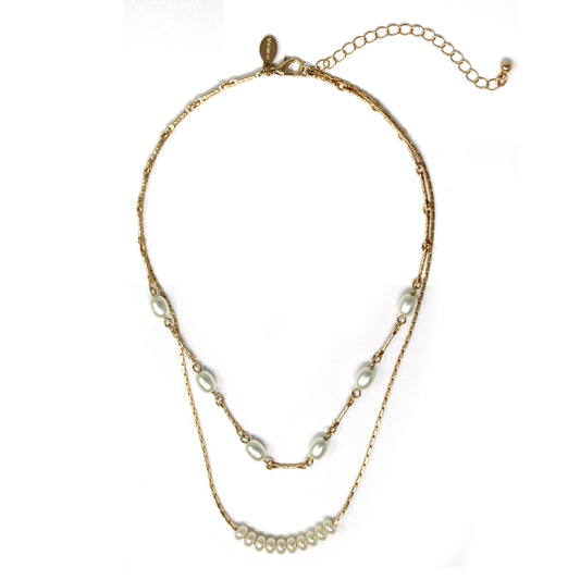 Gold and Pearl Beaded Layered 16"-18" Necklace