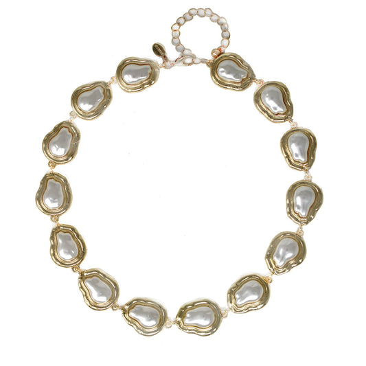 Freshwater Pearl with Hammered Gold 16"-18" Necklace