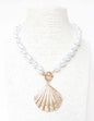 Freshwater Pearl with Gold Hammered Shell Charm 16"-18" Necklace