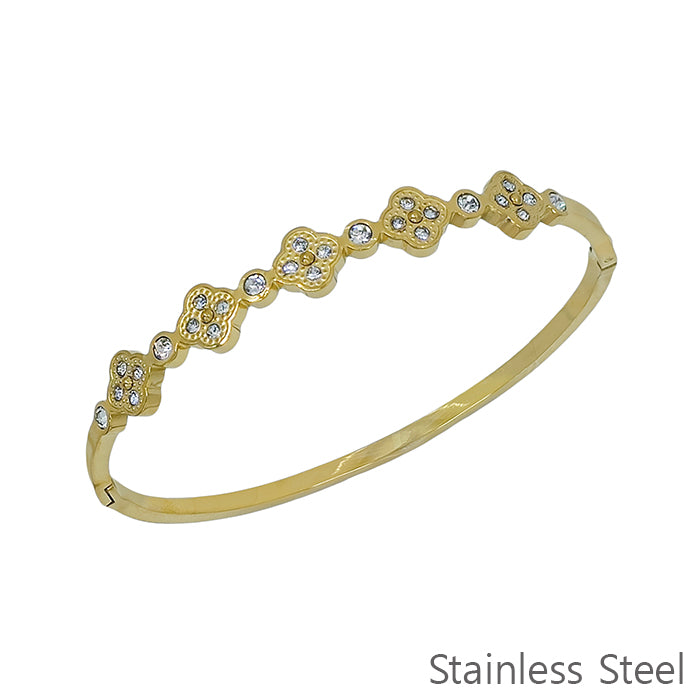 Gold Rhinestone Clover Stainless Steel Bracelet