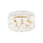 Set of 5 White Crystal and Gold with White Flowers Stretch Bracelet